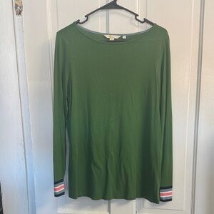 Boden Green Long Sleeve Top with Multicolor Cuffs